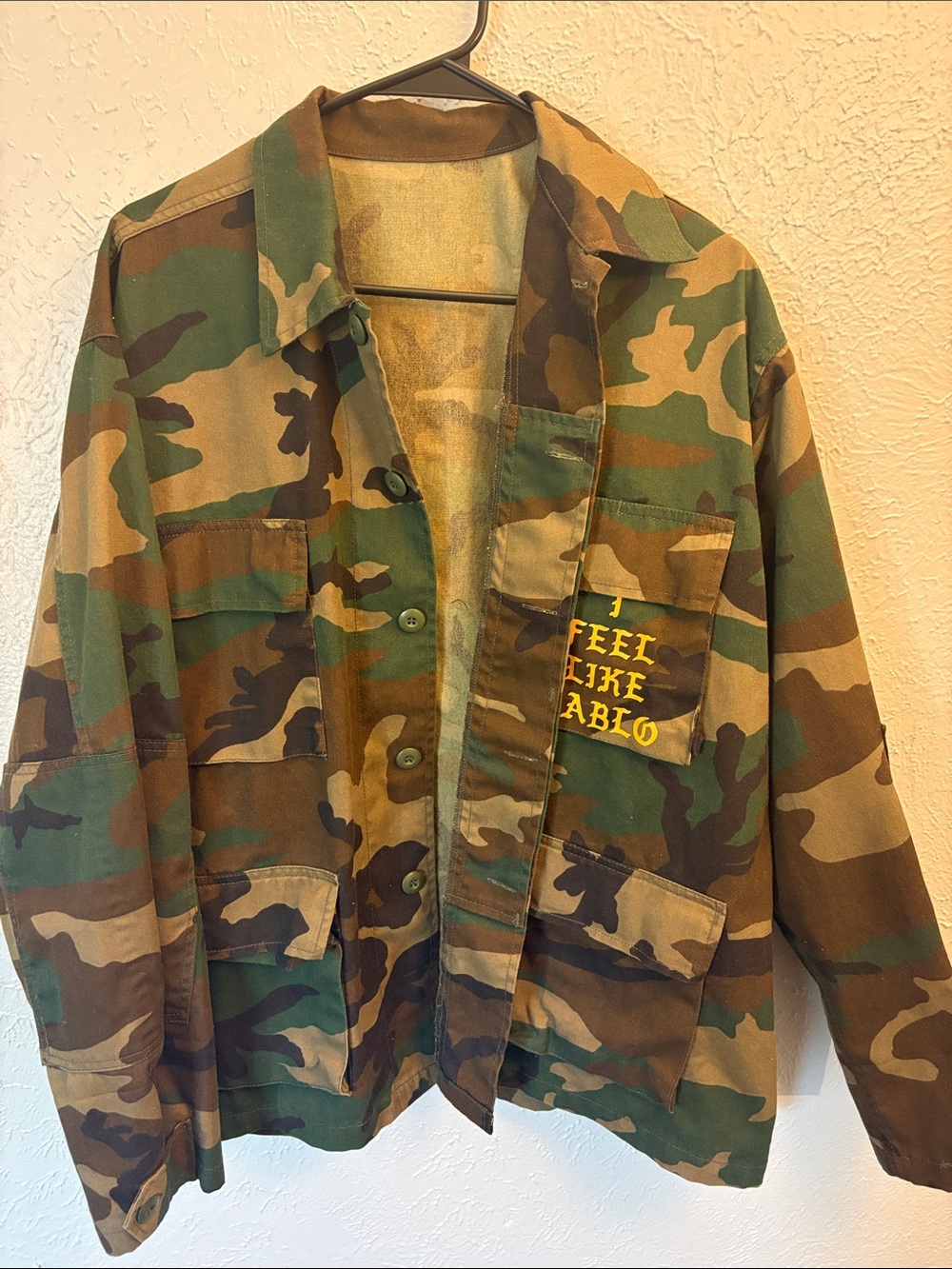 Yeezy Camouflage Military Field Jacket with Yellow Patch